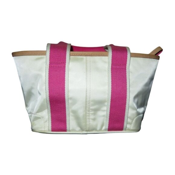COACH 2004 Hampton Mini Weekender White silky canvas tote & pink leather trim [ - Picture 2 of 12